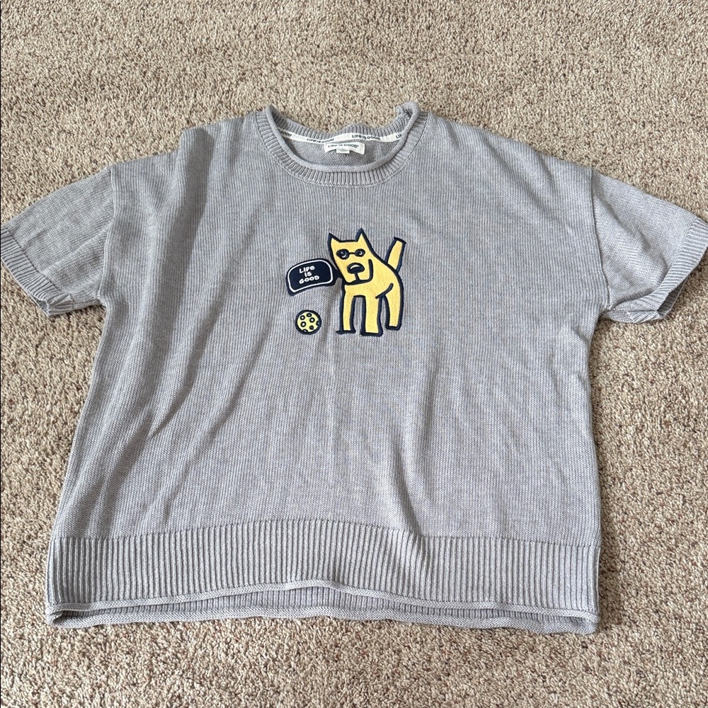 Life Is Good Gray Sweater with Pickleball Dog Graphic